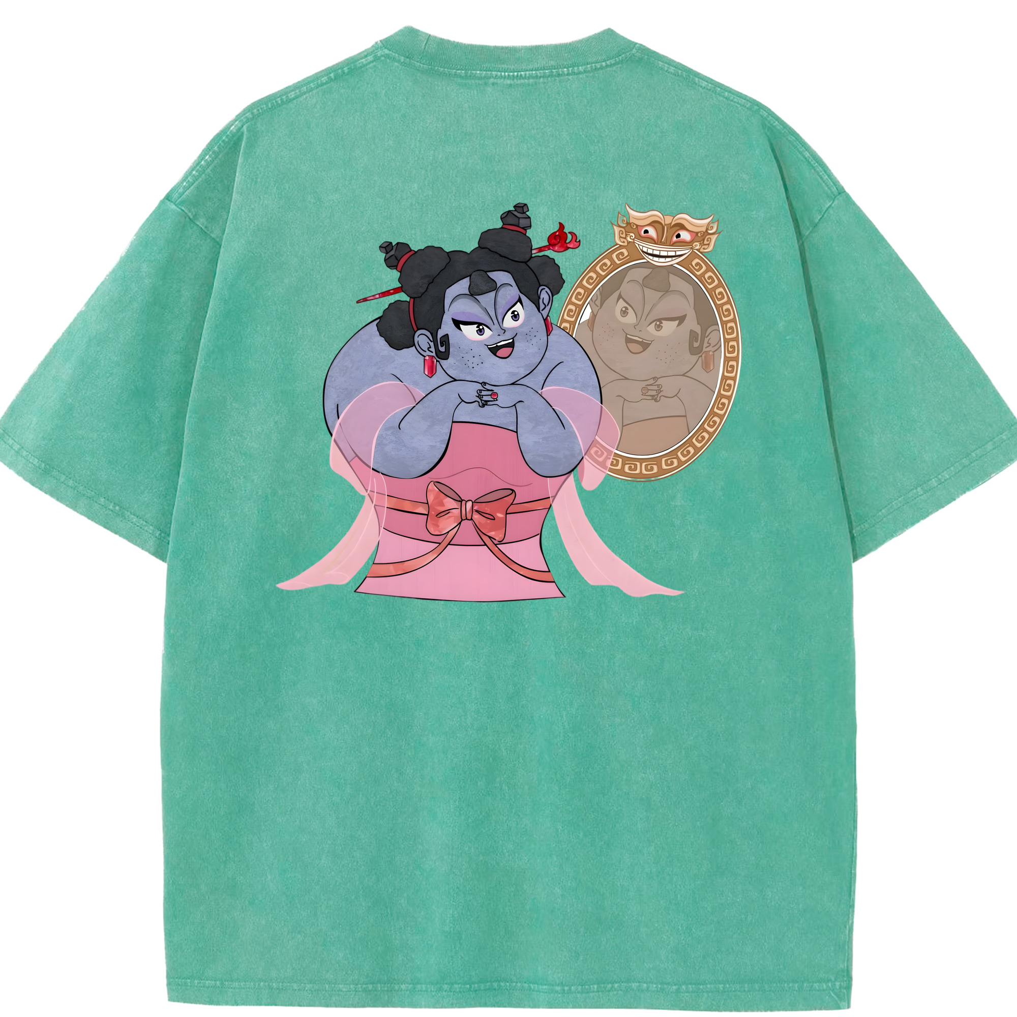 （画像用） Ne Zha 2 ナタ 魔童の大暴れ 綿100% ヴィンテージ風 半袖Tシャツ（背面プリント）